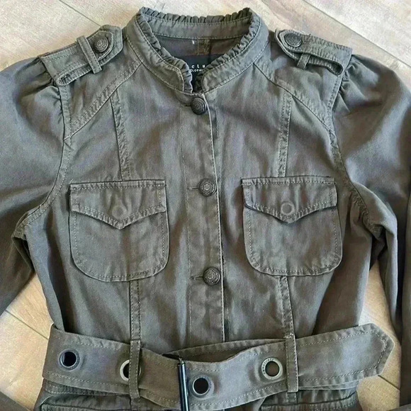 Sanctuary Surplus Military Jacket Green Sz M Belted Ruffle Collar - Picture 3 of 5